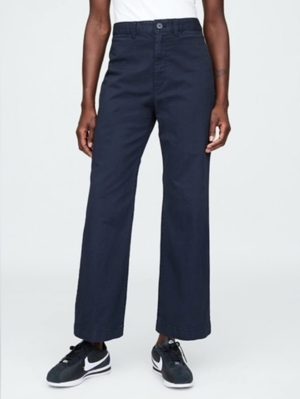 Gap High Rise Stride Ankle Pant Pants Trousers Navy Blue Wide Leg Twill Size 4